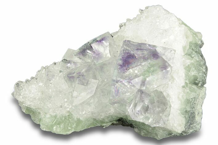 Glass-Clear Green Cubic Fluorite Crystals on Quartz - China #258429